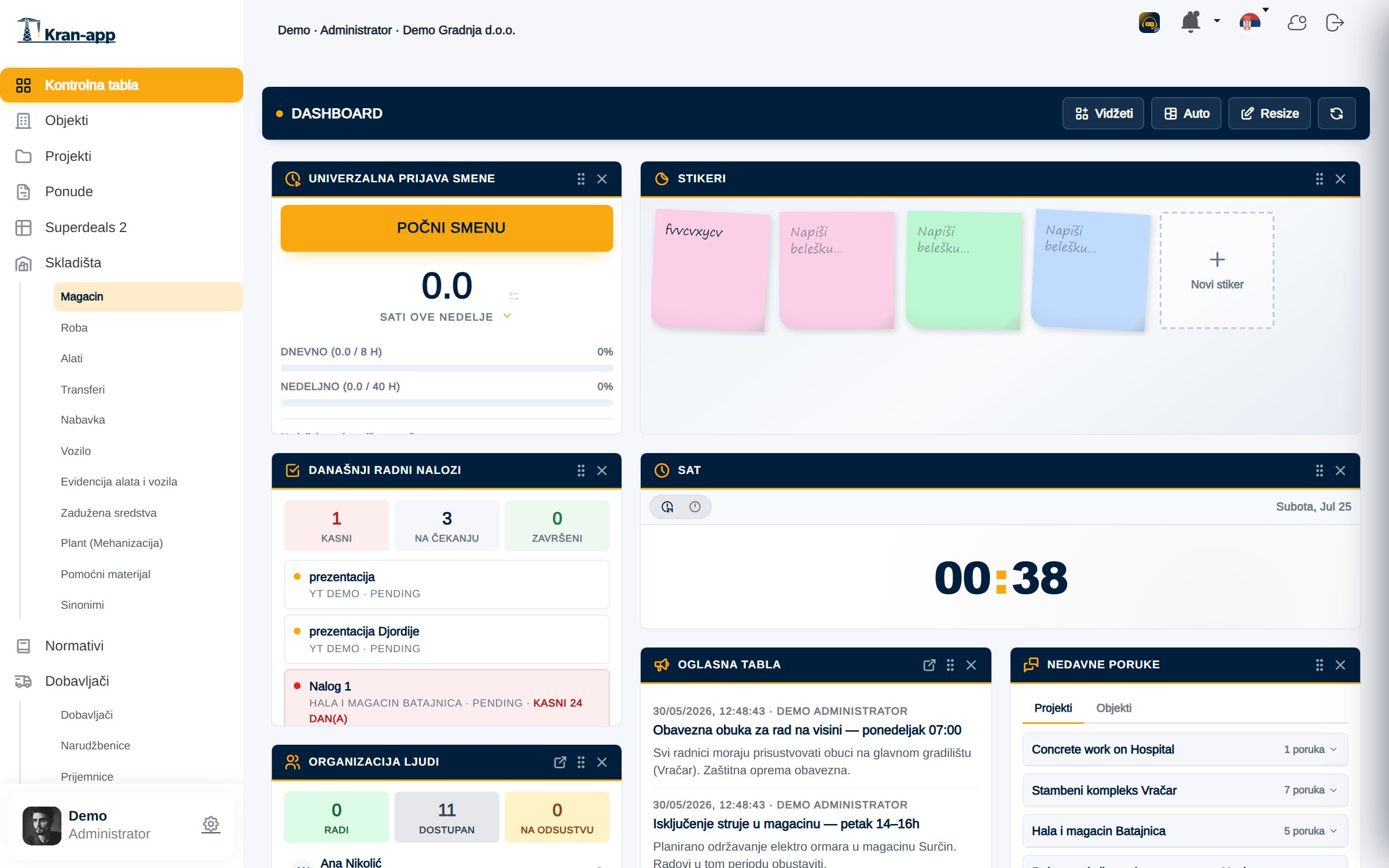 Stvarna Kran-App operativna kontrolna tabla